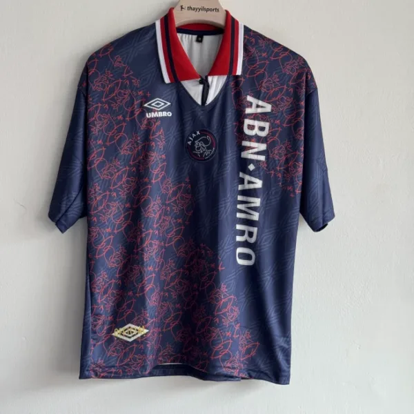 AJAX 1994-95 AWAY KIT RIJKAARD FIVESLEEVE POLO EMBROIDERY