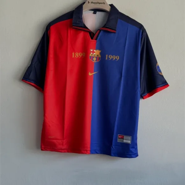 BARCELONA 1999-2000 HOME KIT PUYOL FIVESLEEVE POLO