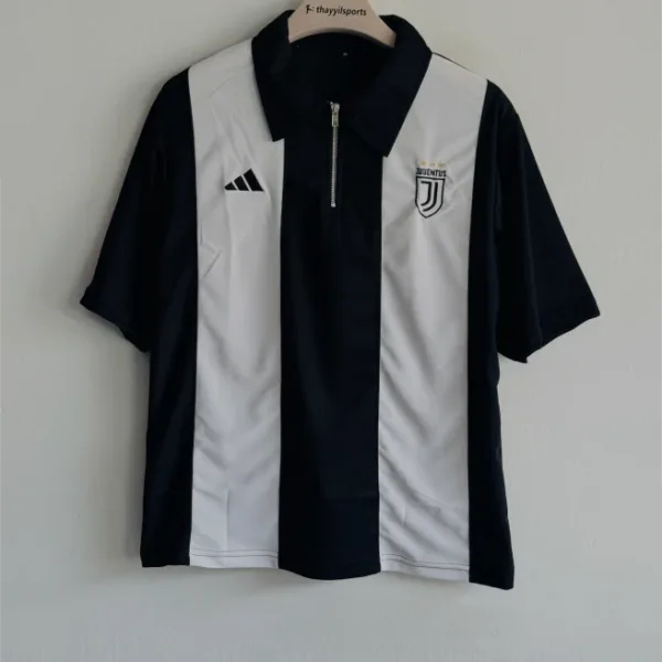TSHIRT JUVENTUS B/W FIVESLEEVE POLO EMBROIDERY WITH ZIP