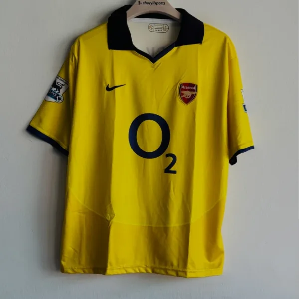ARSANEL 2003-04 AWAY KIT BERGKAMP FIVESLEEVE POLO EMBROIDERY